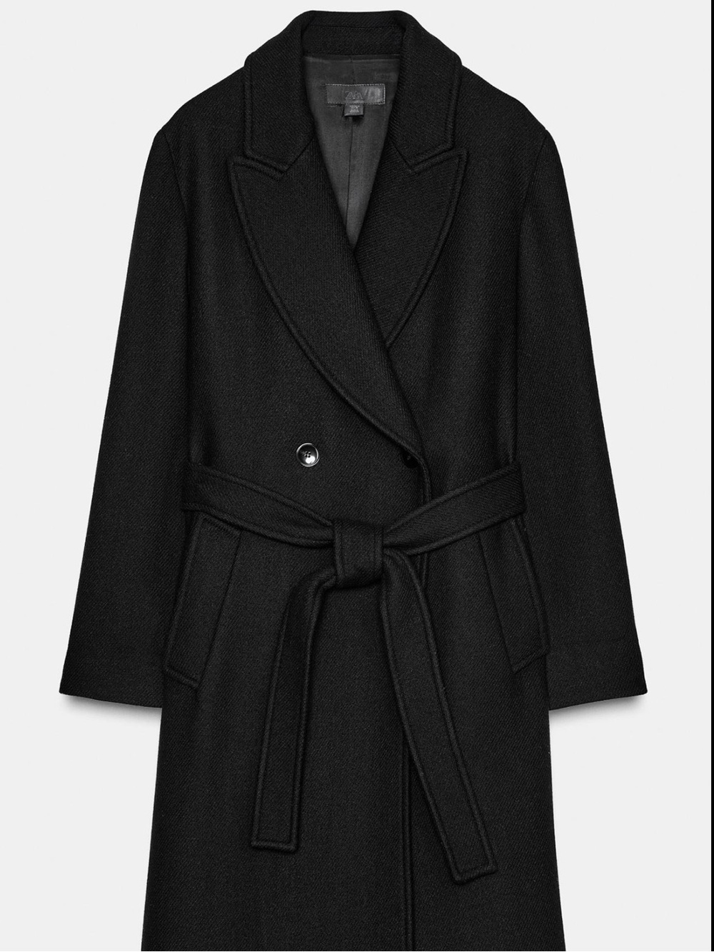 Zara Long Belted Wool Blend Coat – Black, Size L